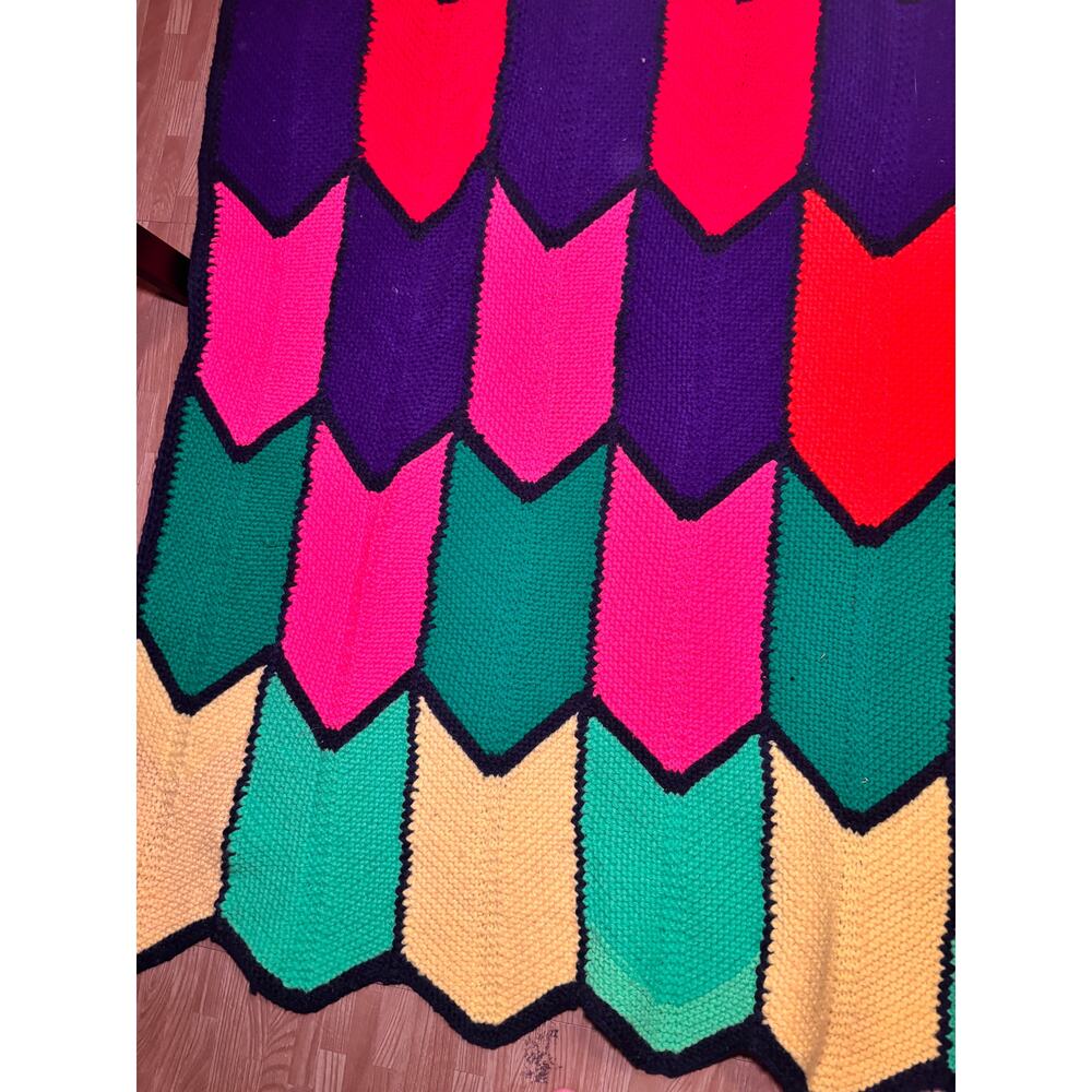 Handmade Crochet Chevron Blanket Quilt Multicolor Zig Zag Afghan Throw 68x60 - Picture 6 of 7